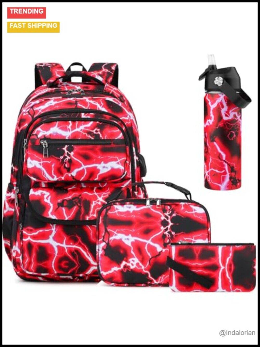 Lightning Boys Backpack with Insulated Water Bottle Lunch Bag Set